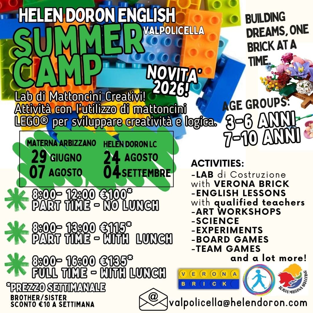  Veronabrick  organizza Laboratori di Lego al  Summer Camp Valpolicella dal  29 giugno 07  agosto